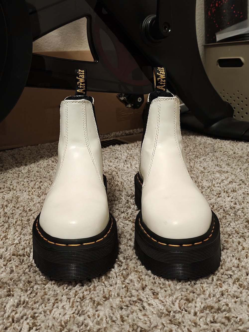 Dr. Martens White Leather Platform Chelsea Boots with Black Sole
